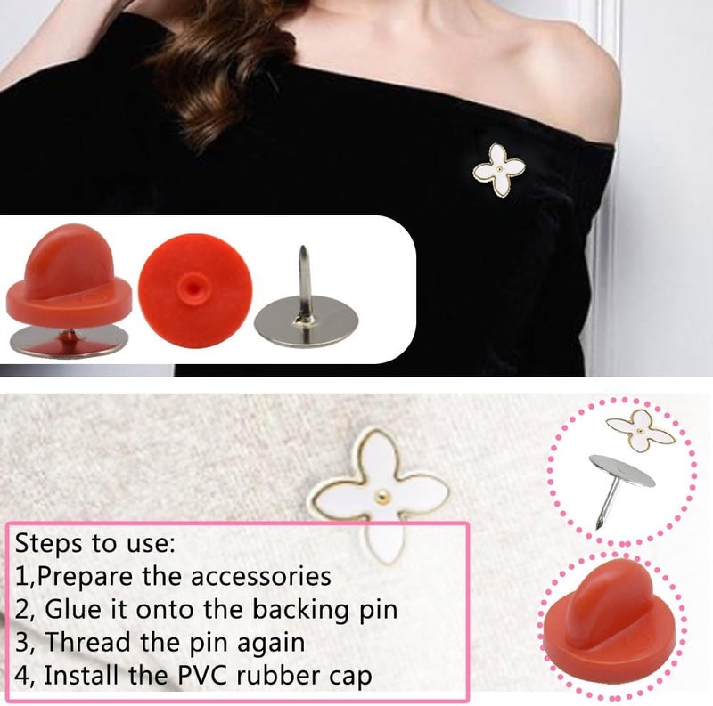 Ruidee 200 Pieces/100 Set Rubber Pin Backs with Tie Tacks Blank Pins, PVC Rubber Pin Back for Uniform Badges Backing Holder Clasp Lapel Pin（Red） - Image 5